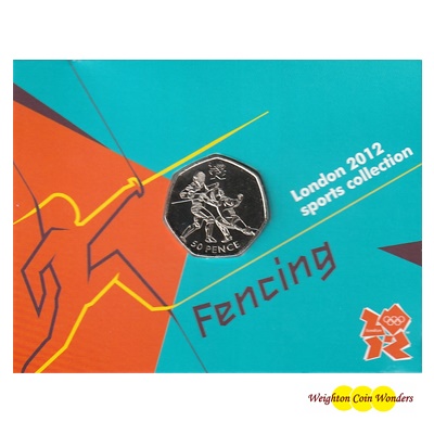 2011 BU 50p Coin (Card) - London 2012 - Fencing - Click Image to Close